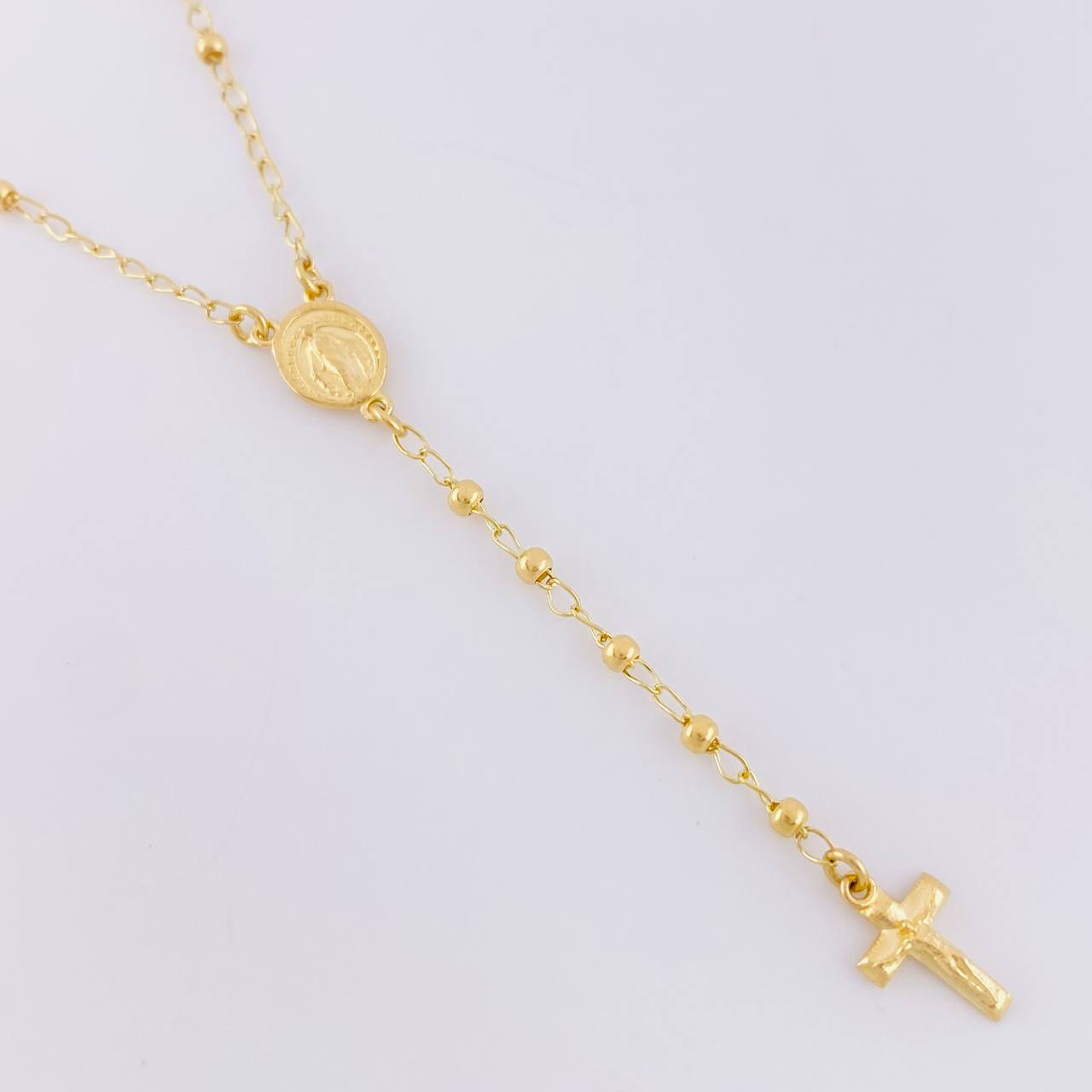Rosario Virgen Milagrosa Cruz Cristo 3.95g / 22 in / 2.25mm Oro Amarillo 18K