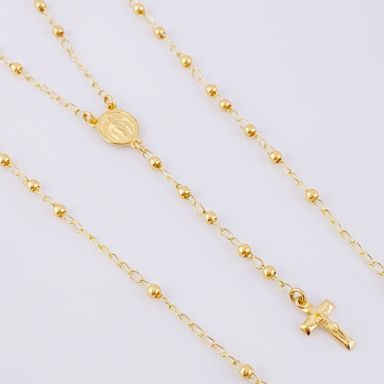 Rosario Virgen Milagrosa Cruz Cristo 3.95g / 22 in / 2.25mm Oro Amarillo 18K
