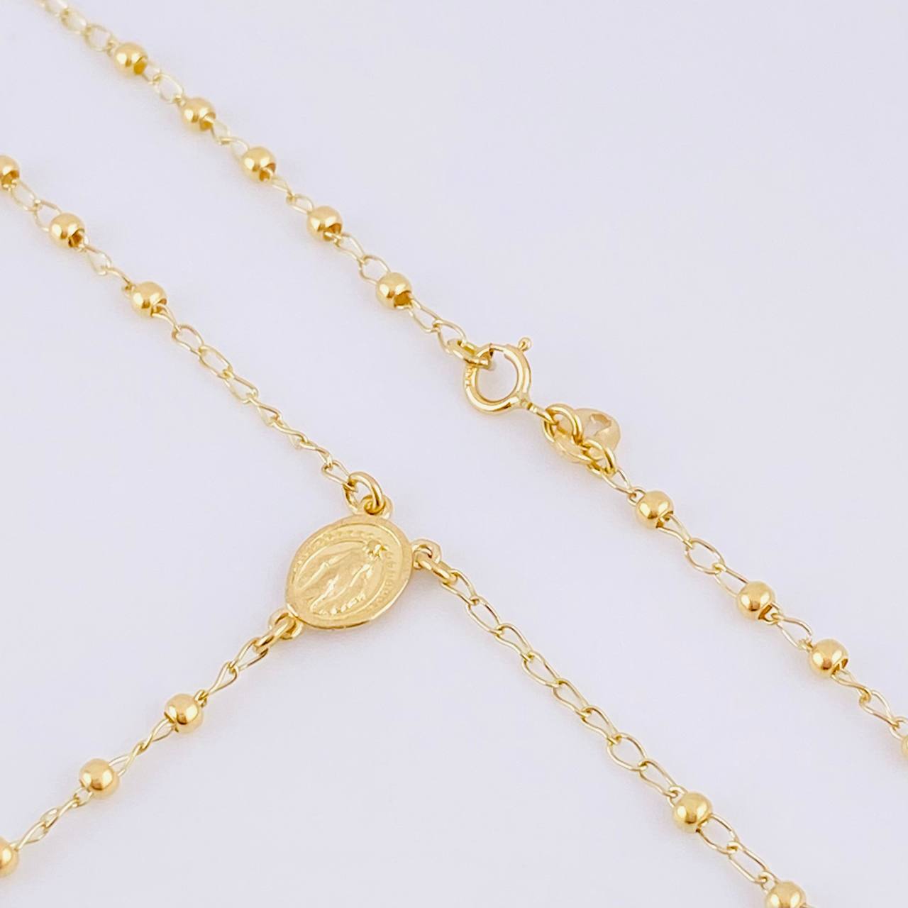 Rosario Virgen Milagrosa Cruz Cristo 3.95g / 22 in / 2.25mm Oro Amarillo 18K