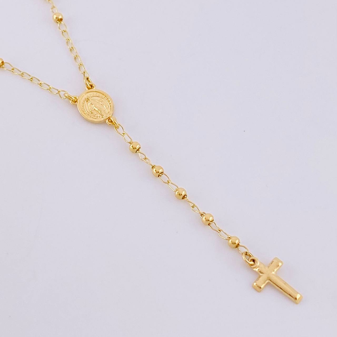 Rosario Virgen Milagrosa Cruz Lisa 3.85g / 22 in / 2.25mm Oro Amarillo 18K