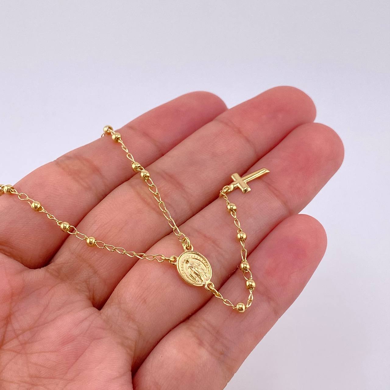 Rosario Virgen Milagrosa Cruz Lisa 3.85g / 22 in / 2.25mm Oro Amarillo 18K