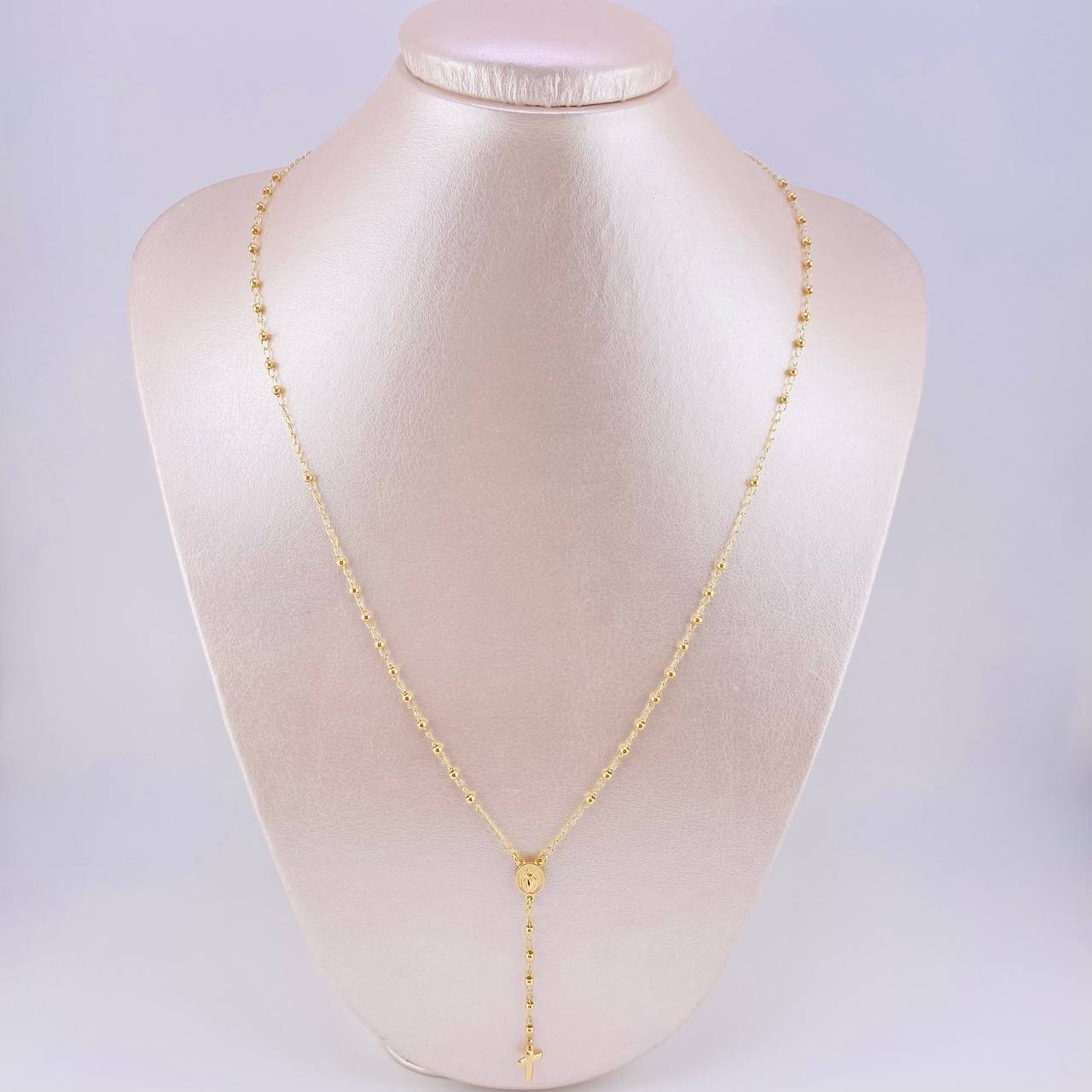 Rosario Virgen Milagrosa Cruz Lisa 3.85g / 22 in / 2.25mm Oro Amarillo 18K