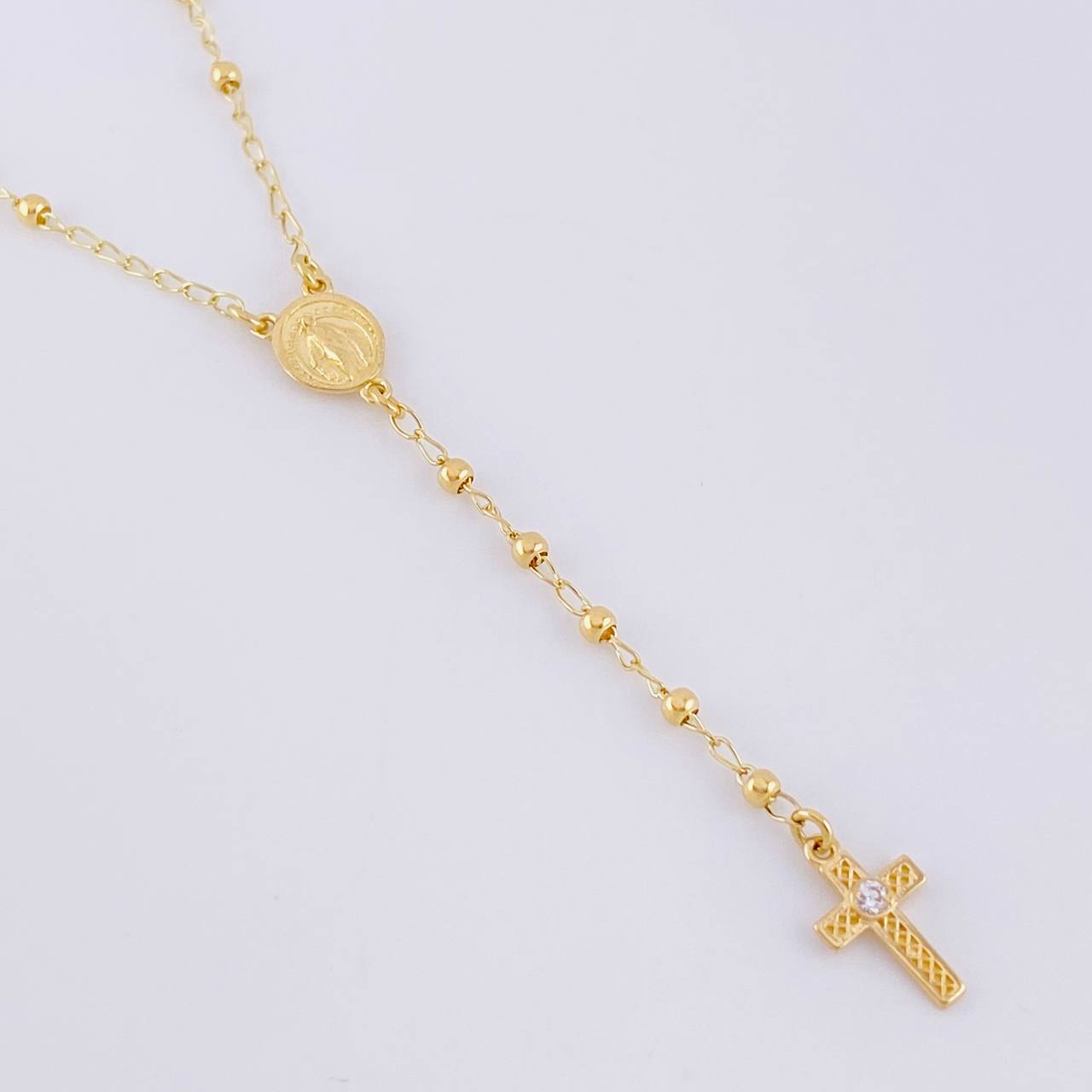 Rosary Miraculous Virgin Cross Mesh 4.05g / 22 in / 2.25mm Yellow Gold 18K