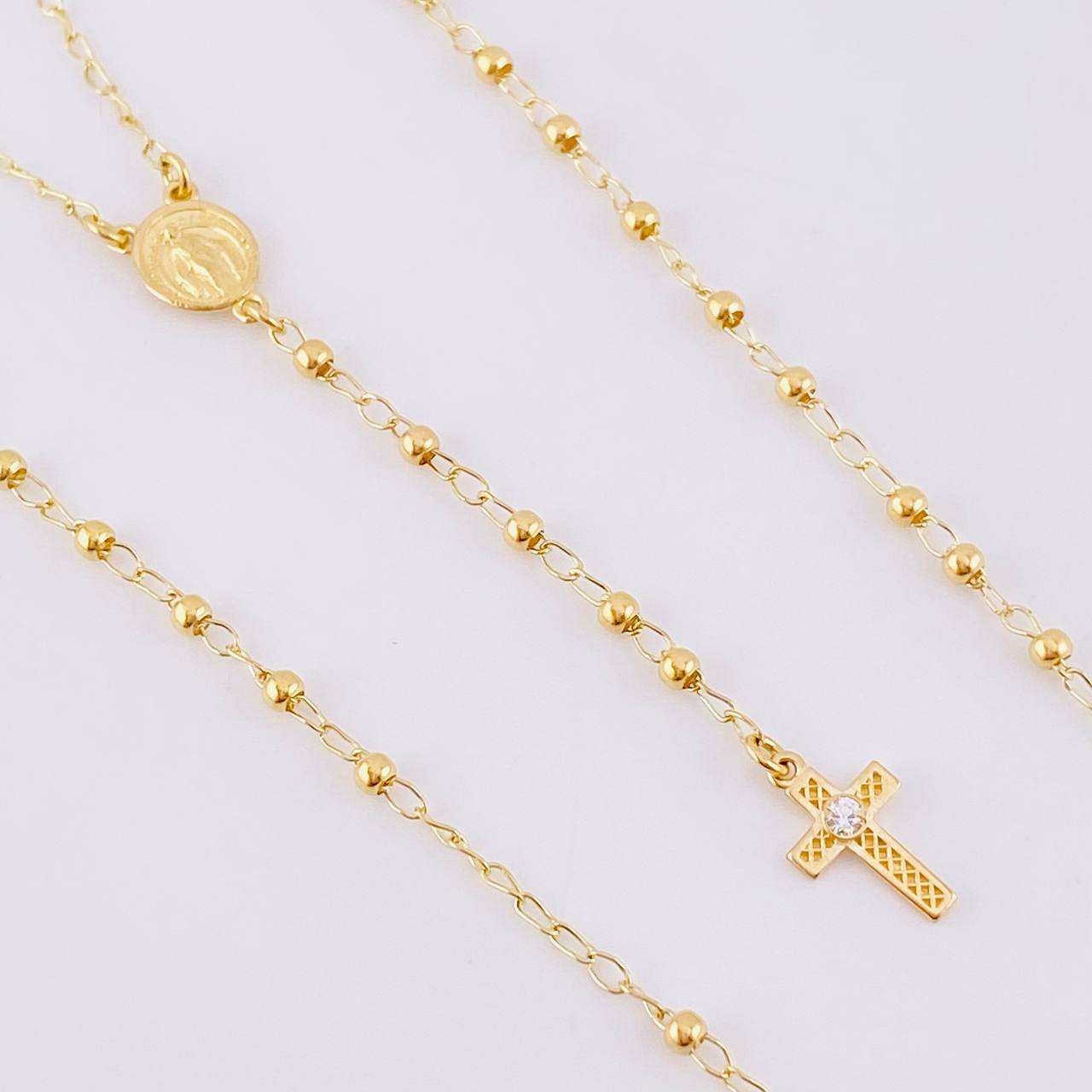 Rosary Miraculous Virgin Cross Mesh 4.05g / 22 in / 2.25mm Yellow Gold 18K