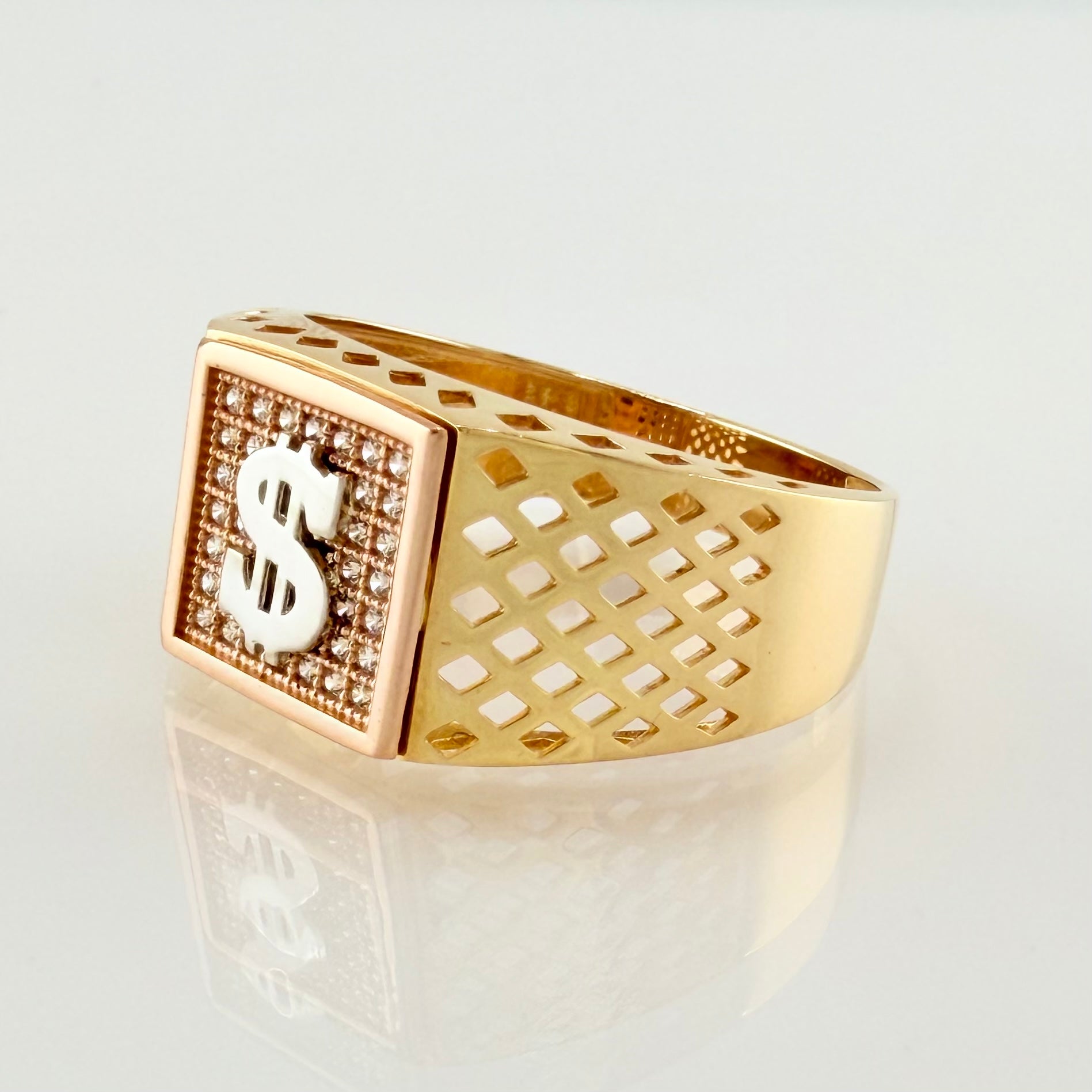 Anillo Sello Signo Dólar 6.2gr / T11 / Tres Oros 18K