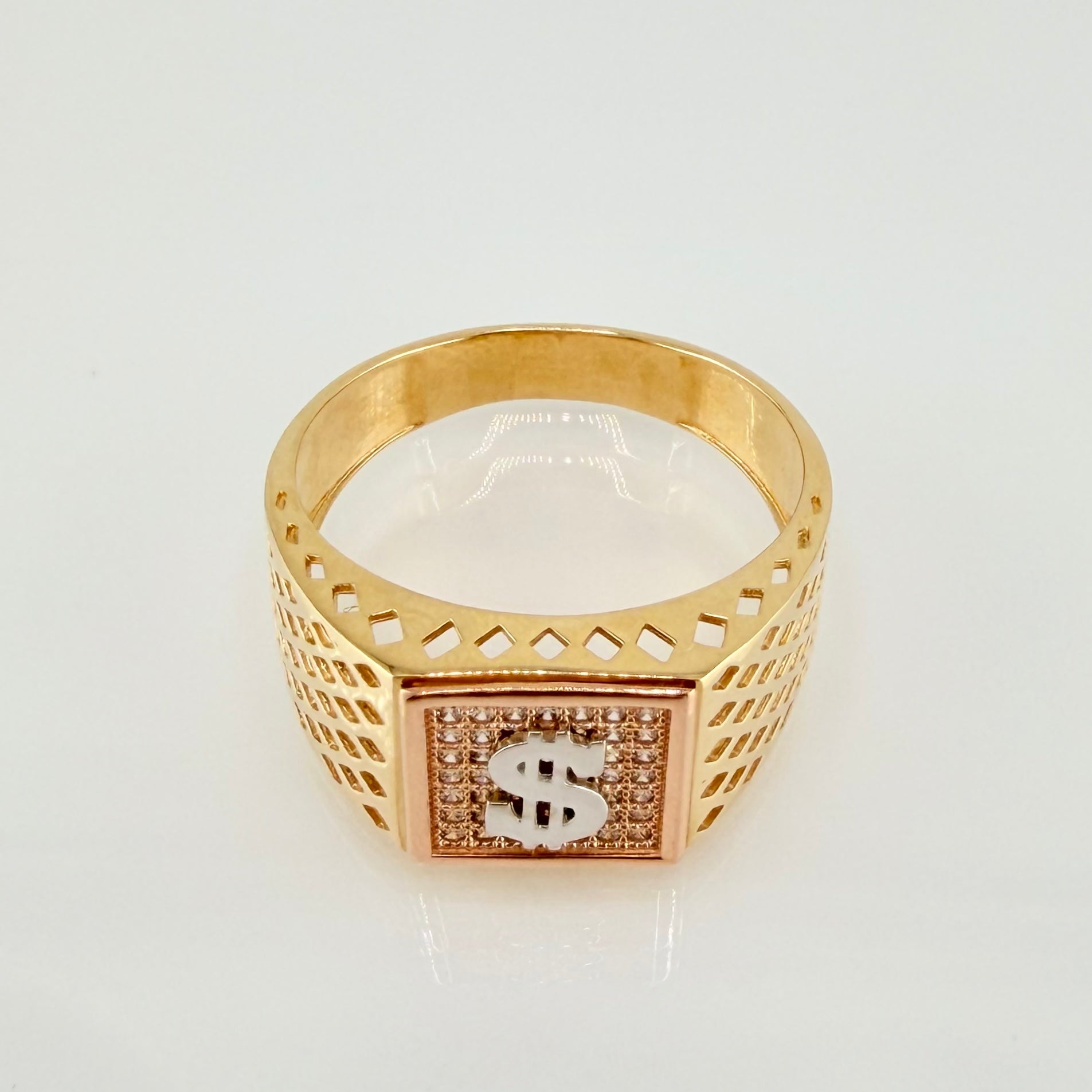 Anillo Sello Signo Dólar 6.2gr / T11 / Tres Oros 18K