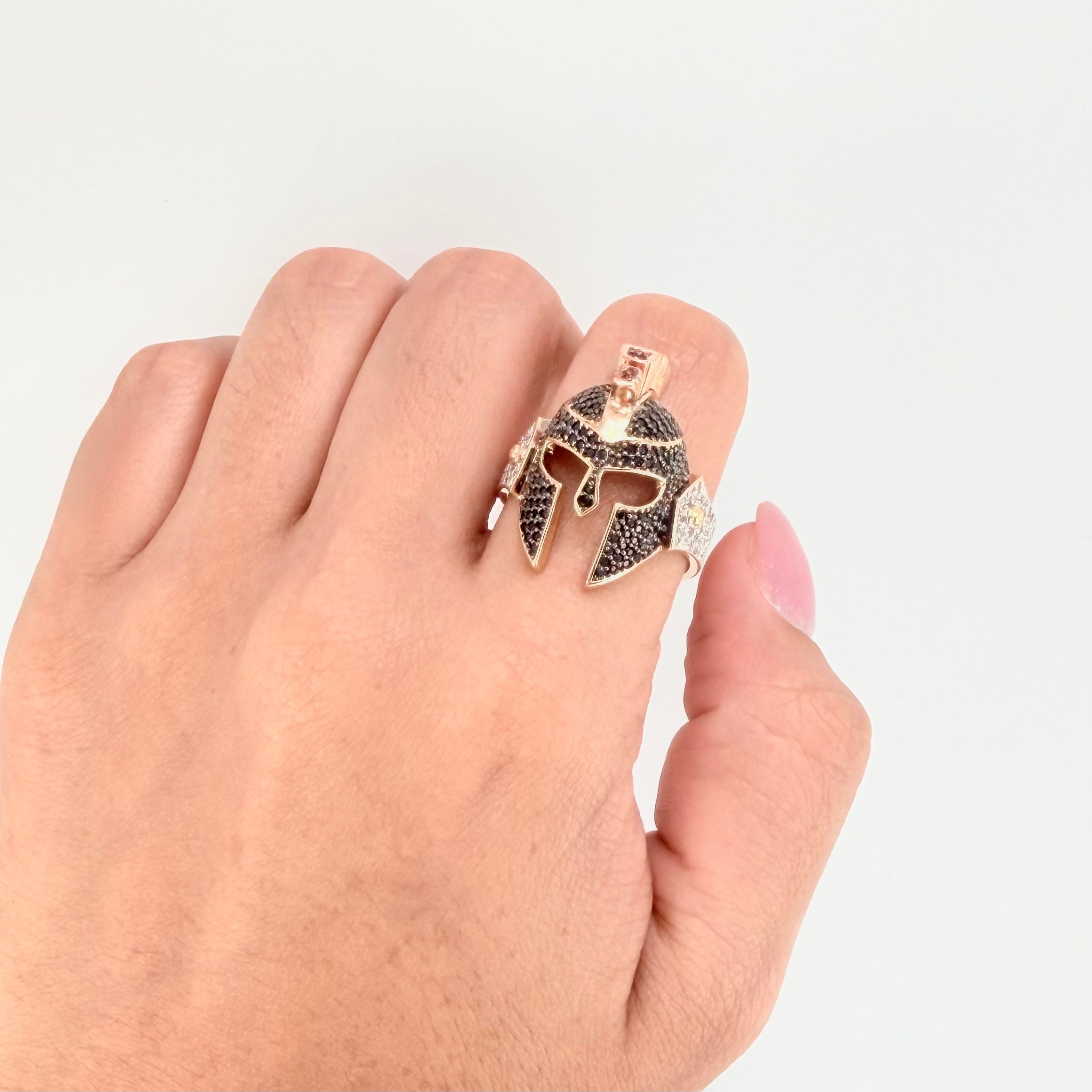 Anillo Casco de Gladiador 9.5gr / T10 1/2 / Dos Oros Amarillo Rosa 18K