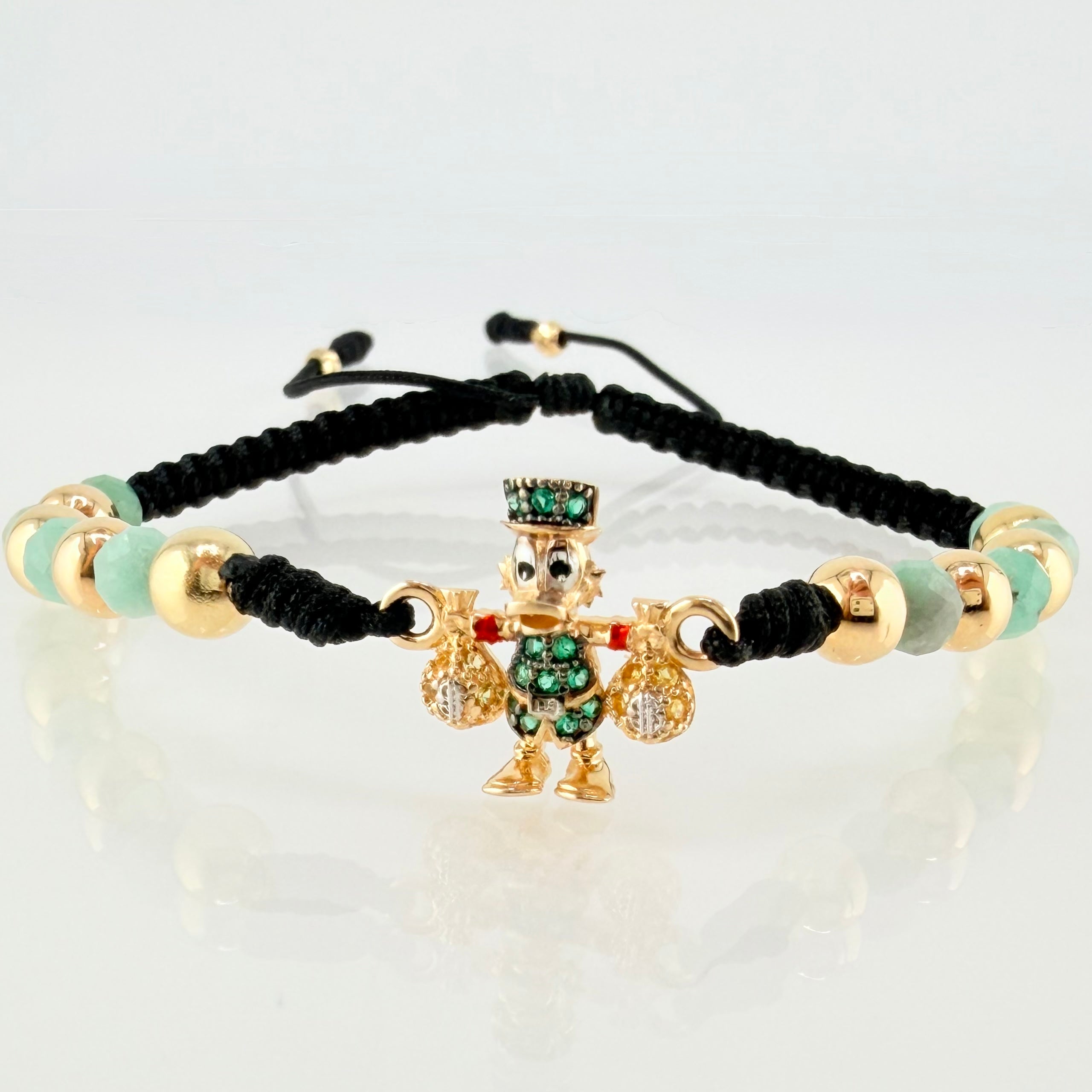 Pulsera Negra Herraje Pato Bolsa Dinero 2.5gr / 5mm-3mm Oro Amarillo 18K *