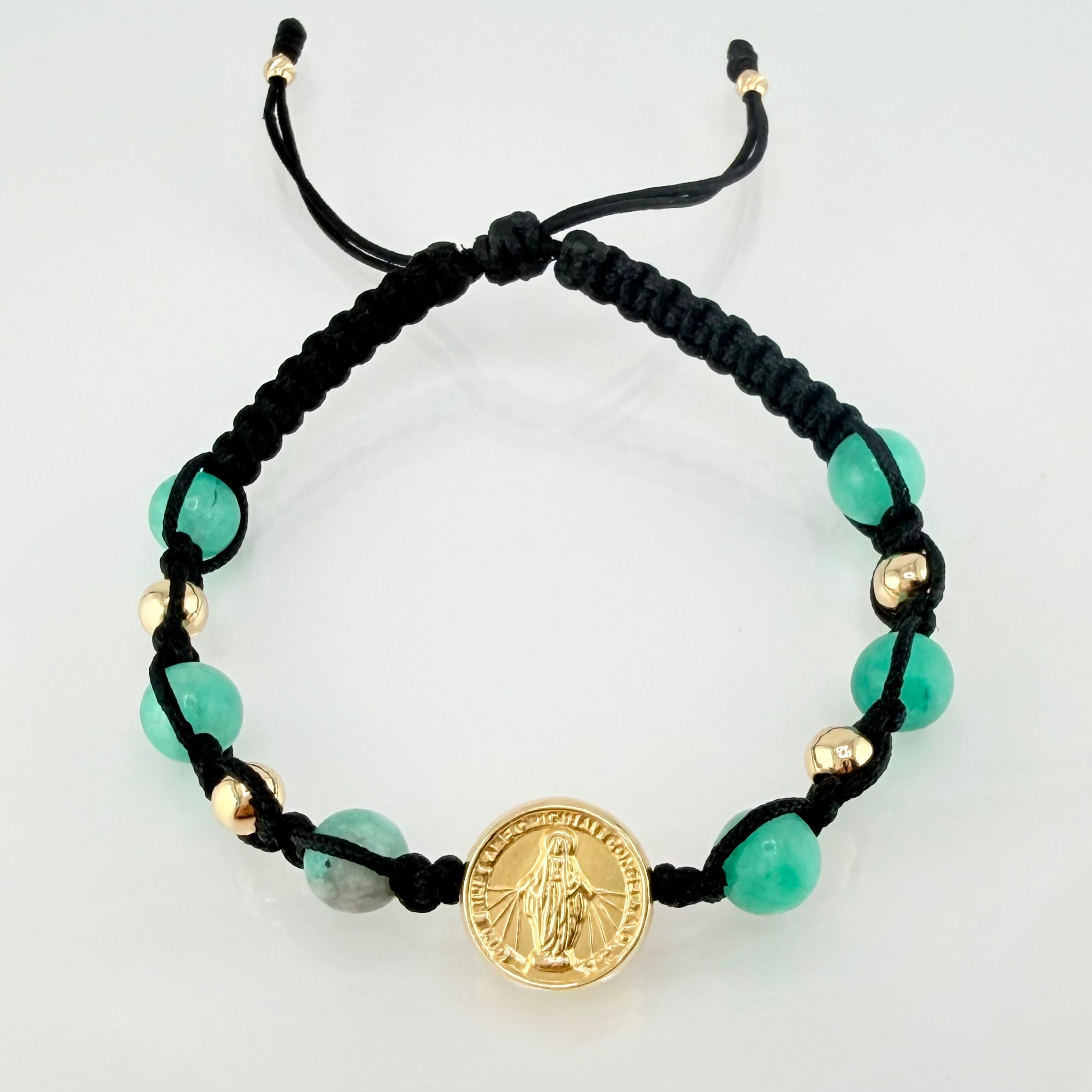 Pulsera Negra Herraje Virgen Milagrosa 1.45gr / 5mm-3mm Oro Amarillo 18K *