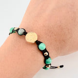 Pulsera Negra Herraje Virgen Milagrosa 1.45gr / 5mm-3mm Oro Amarillo 18K *