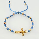 Pulsera Azul Herraje Cruz 1.88gr / 4mm-3mm Tres Oros 18K *