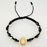 Pulsera Negra Herraje Virgen Guadalupe 1.58gr / 5mm-3mm Oro Amarillo 18K *