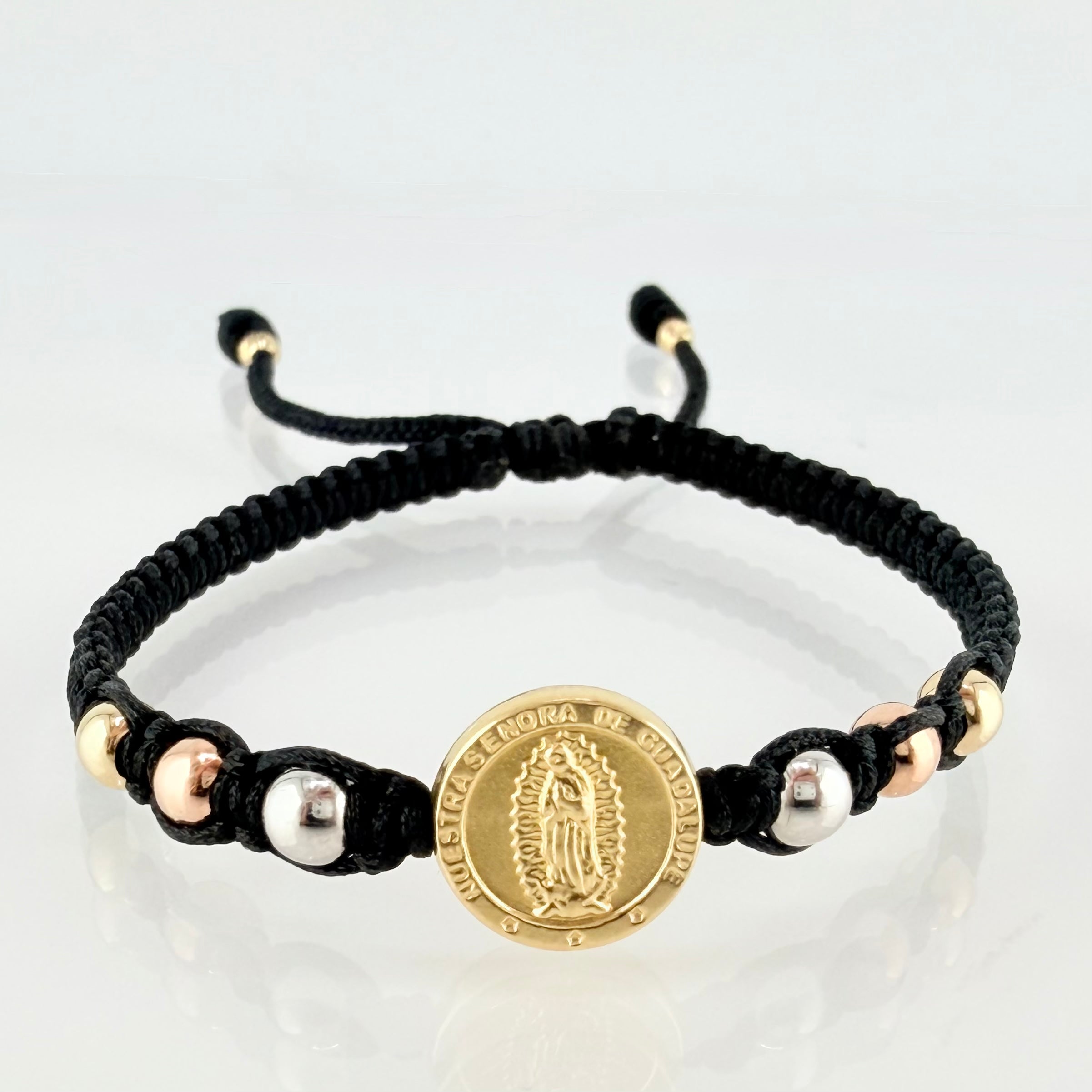 Black Bracelet Charm Virgin of Guadalupe 1.17gr / 4mm-3mm Three-tone Gold 18K *