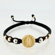 Black Bracelet Charm Virgin of Guadalupe 1.17gr / 4mm-3mm Three-tone Gold 18K *