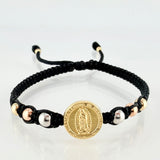 Black Bracelet Charm Virgin of Guadalupe 1.17gr / 4mm-3mm Three-tone Gold 18K *