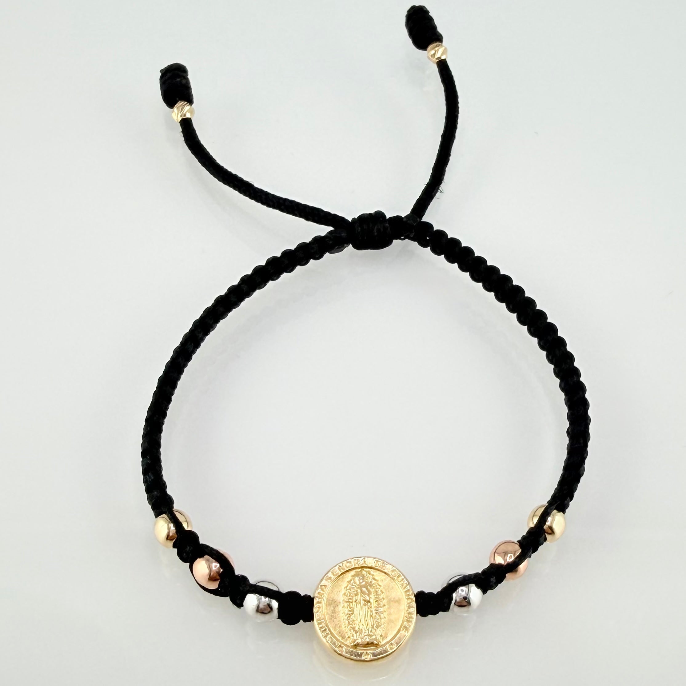 Black Bracelet Charm Virgin of Guadalupe 1.17gr / 4mm-3mm Three-tone Gold 18K *