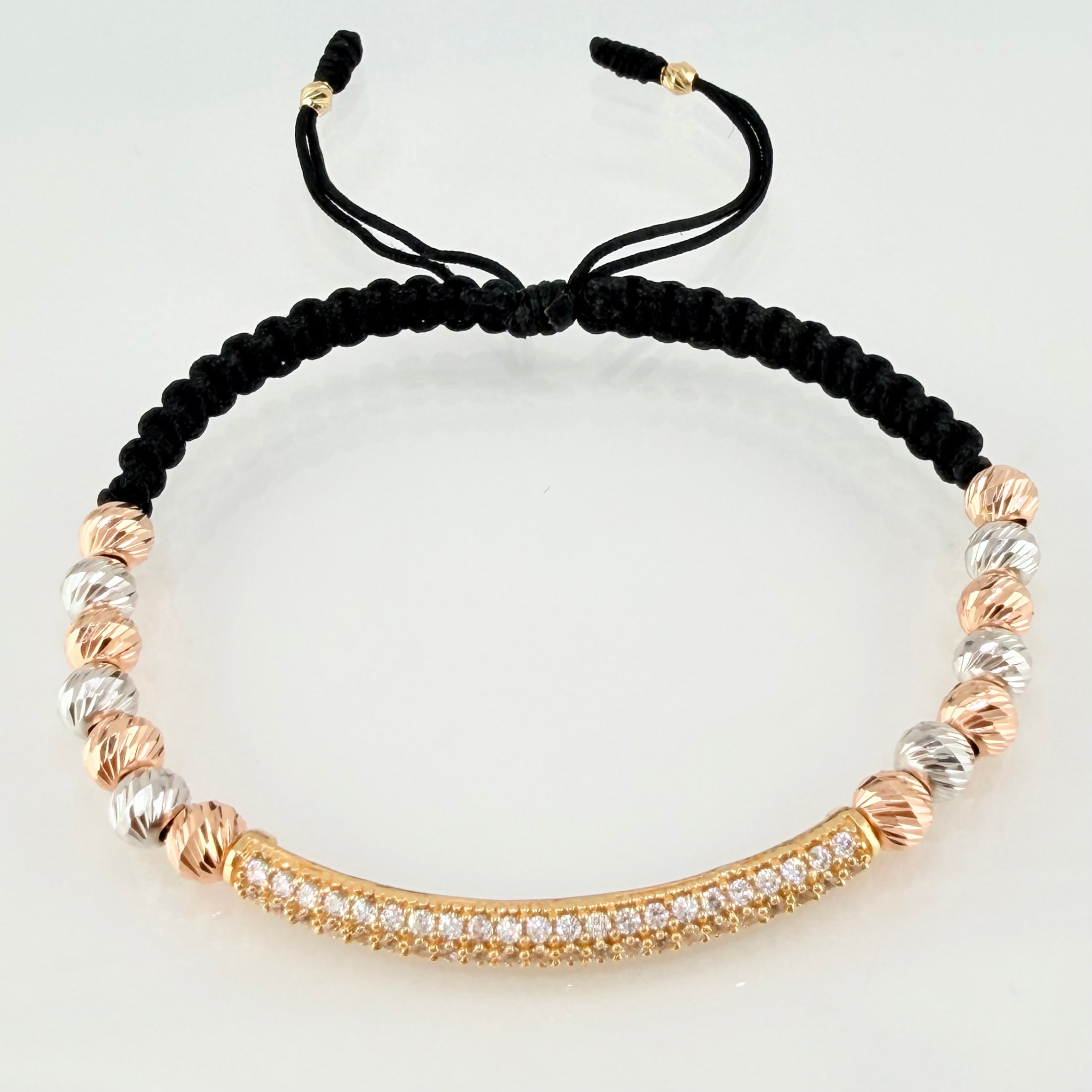 Pulsera Negra Herraje Cilindro 4.92gr / 5mm-3mm Tres Oros 18K *