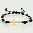 Pulsera Negra Herraje Cruz 1.62gr / 4mm-3mm Dos Oros Amarillo Blanco 18K *