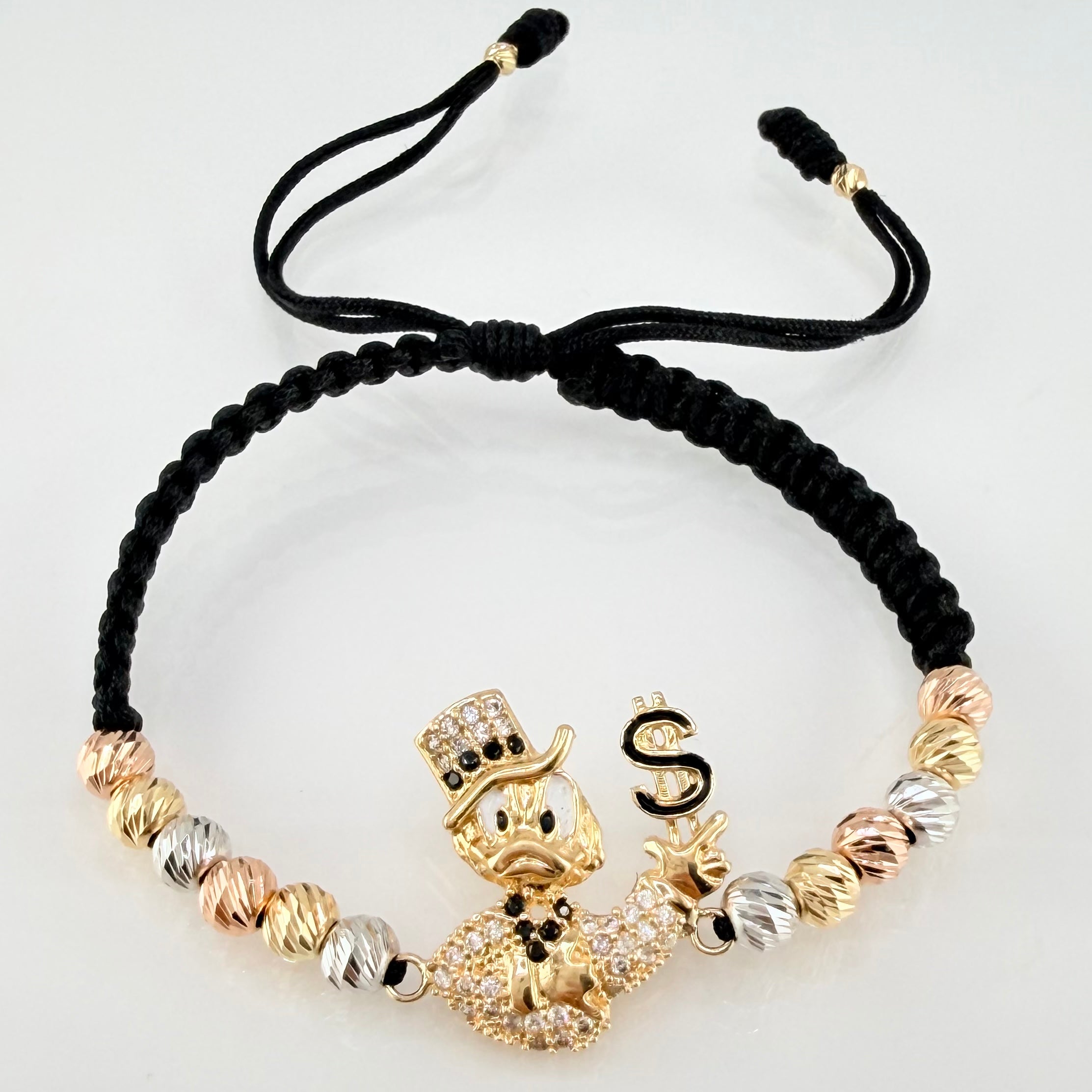 Pulsera Negra Herraje Pato Inspirado 5.68gr / 5mm-3mm Tres Oros 18K *