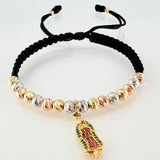 Pulsera Negra Dije Virgen Guadalupe 4gr / 5mm-3mm Tres Oros 18K *