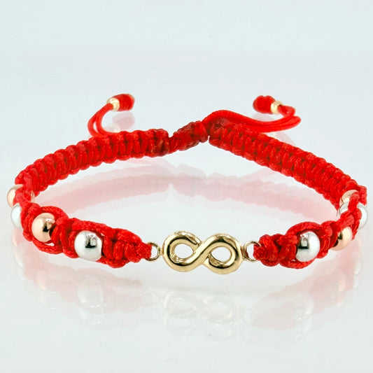Pulsera Roja Herraje Infinito 1.15gr / 4mm-3mm Tres Oros 18K *