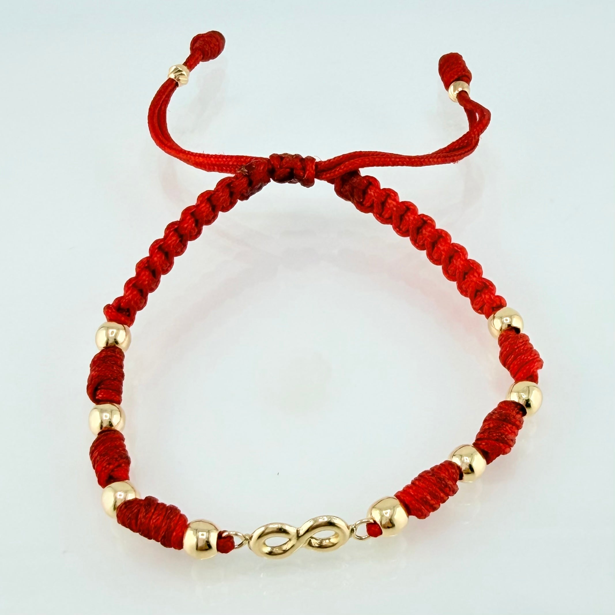 Pulsera Roja Herraje Infinito 1.06gr / 4mm-3mm Oro Amarillo 18K *