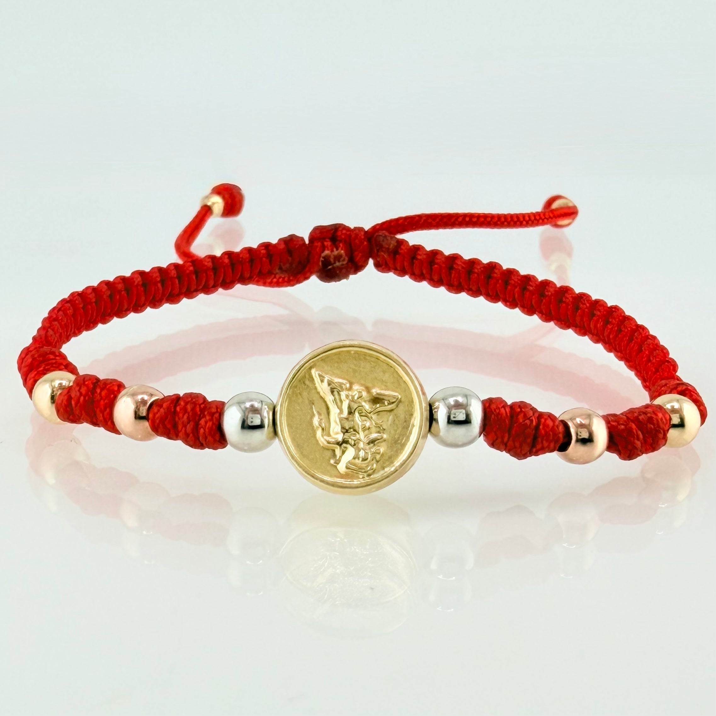 Red Bracelet Charm Saint Michael Archangel 1.22gr / 4mm-3mm Three-tone Gold 18K *