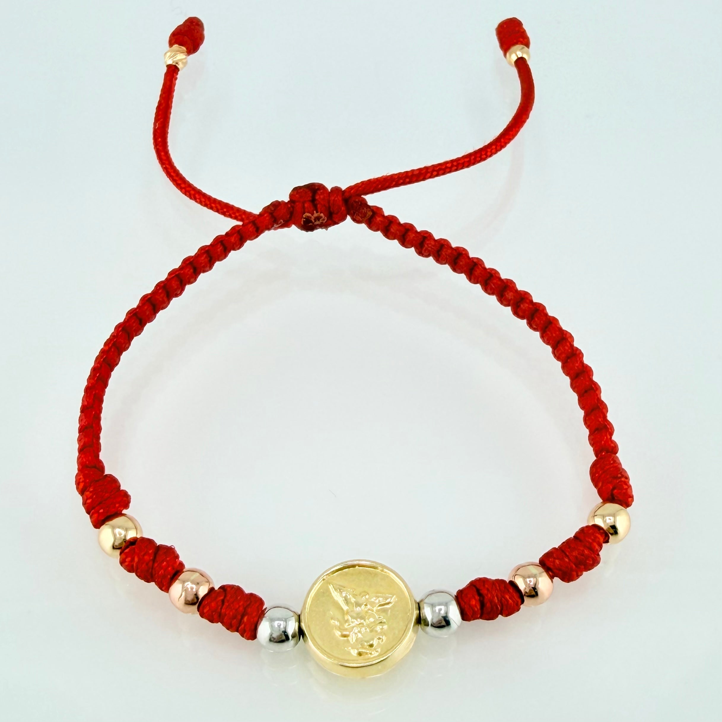 Red Bracelet Charm Saint Michael Archangel 1.22gr / 4mm-3mm Three-tone Gold 18K *