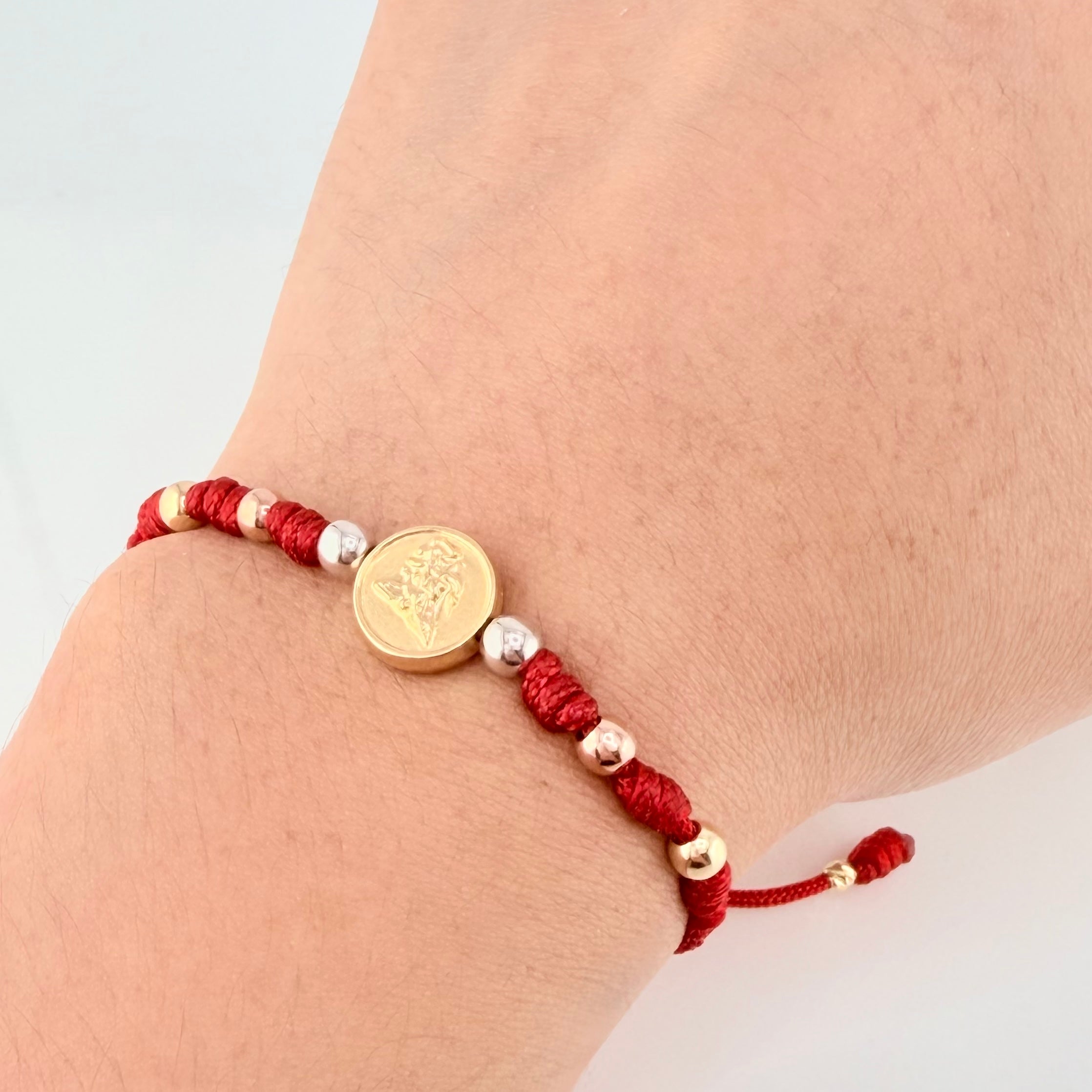 Red Bracelet Charm Saint Michael Archangel 1.22gr / 4mm-3mm Three-tone Gold 18K *