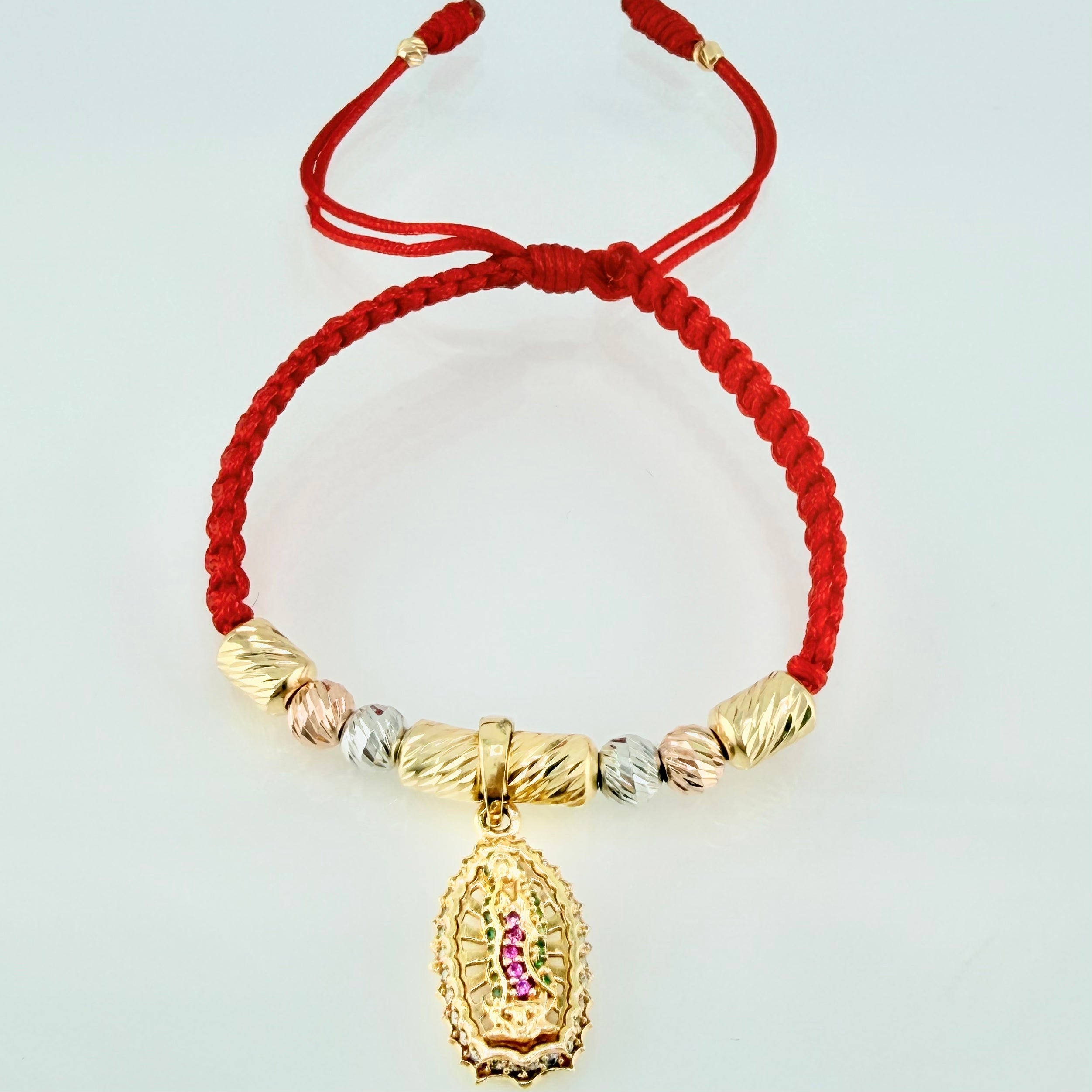 Pulsera Roja Dije Virgen Guadalupe 4.05gr / 4mm-3mm Tres Oros 18K *