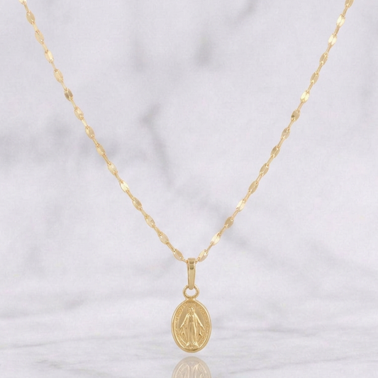 Mirror Flower Chain Set + Miraculous Virgin Pendant / 1.2g / 18 in Yellow Gold 18K