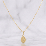 Mirror Flower Chain Set + Miraculous Virgin Pendant / 1.2g / 18 in Yellow Gold 18K