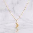 Mirror Flower Chain Set + Crescent Moon Pendant / 1.1g / 18 in 18K Yellow Gold