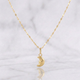 Mirror Flower Chain Set + Crescent Moon Pendant / 1.1g / 18 in 18K Yellow Gold