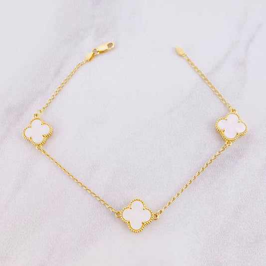 Pulso Espiga Trébol Nácar 4.6g / 7 3/4 in / 1.5mm Oro Amarillo 18K
