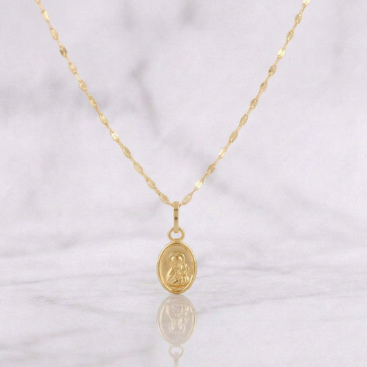 Mirror Flower Chain Set + Virgin of Carmen Pendant / 1.2g / 18 in Yellow Gold 18K