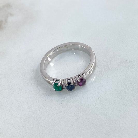 Custom Made to Order Trinity Ring Custom Rubies 20pts Emerald 20pts Sapphires 20pts 5gr / White Gold