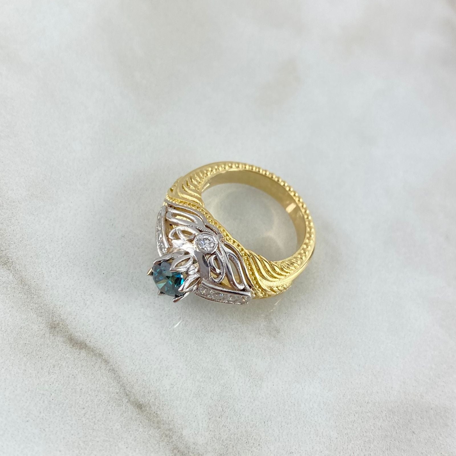 Custom Made to Order Victorian Filigree Solitaire Ring 9gr / Two Yellows White Gold *