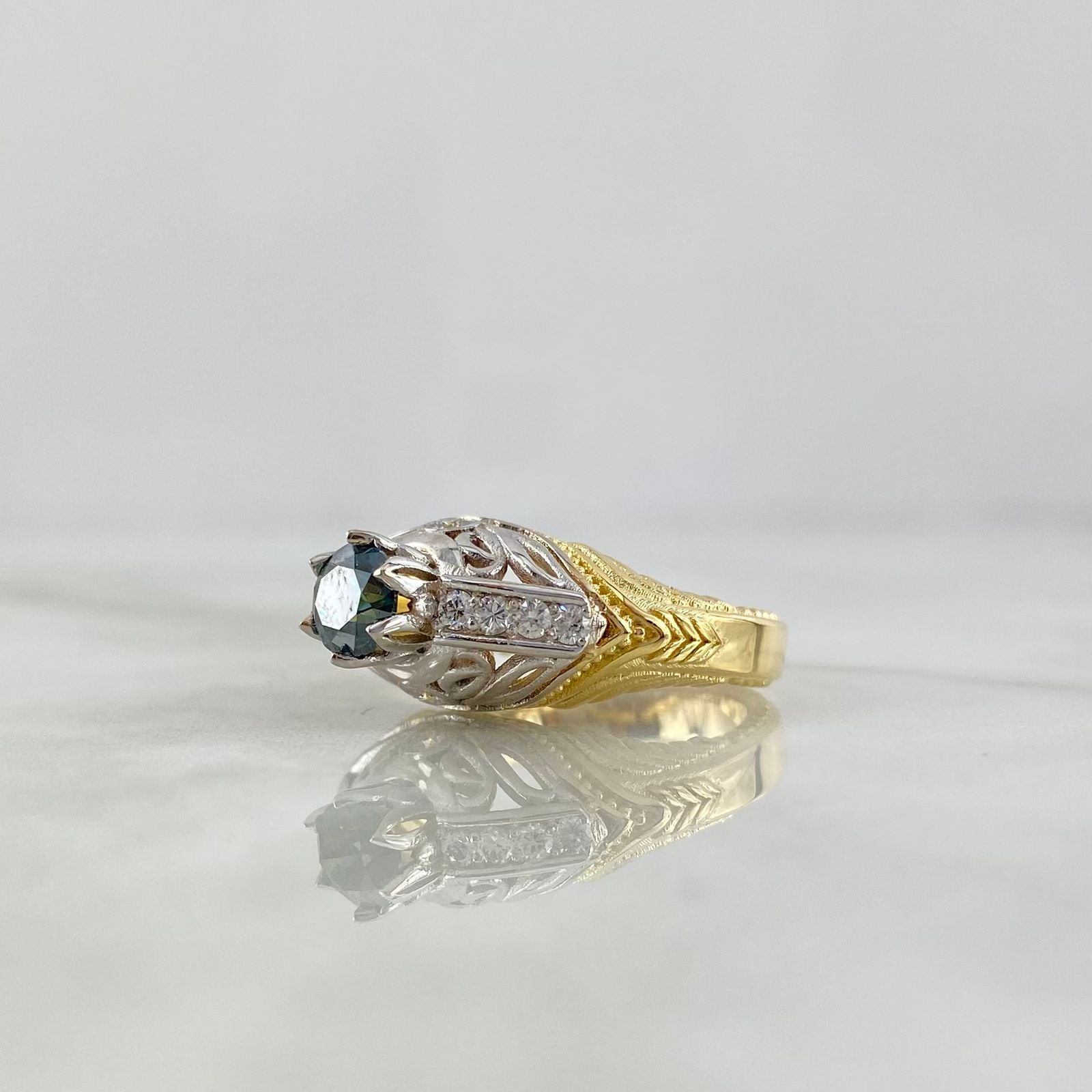 Custom Made to Order Victorian Filigree Solitaire Ring 9gr / Two Yellows White Gold *