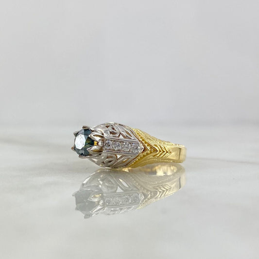 Custom Made to Order Victorian Filigree Solitaire Ring 9gr / Two Yellows White Gold *