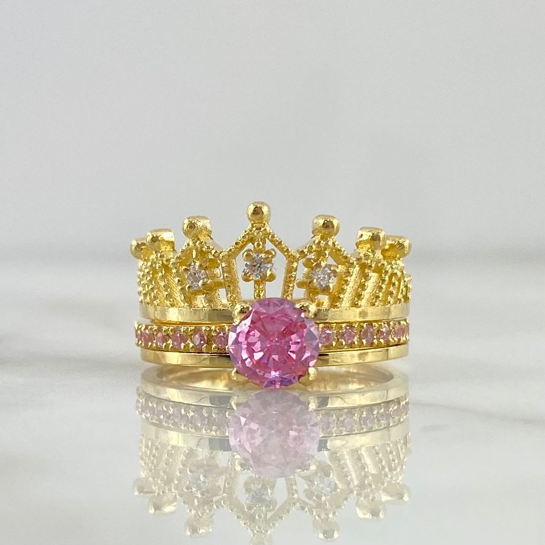 Custom Made to Order Solitaire Double Crown 6gr / Zircons Yellow Gold