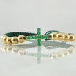 Pulsera Verde Herraje Cruz 2.3gr / 5mm Bolas Lisas 10und Esmeralda 33pts Oro Amarillo 18K (Joya)