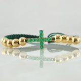 Pulsera Verde Herraje Cruz 2.3gr / 5mm Bolas Lisas 10und Esmeralda 33pts Oro Amarillo 18K (Joya)