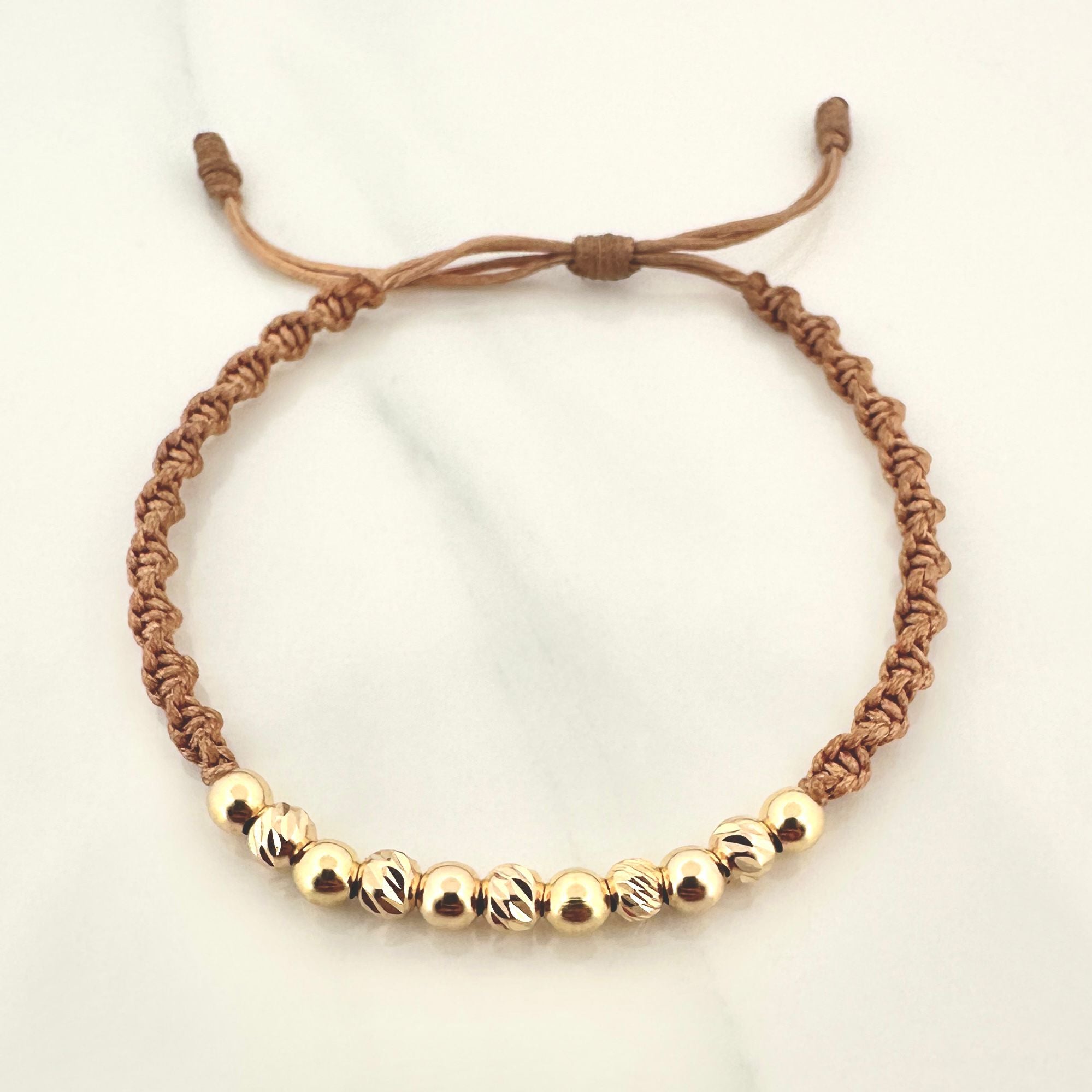 Beige Bracelet 1.2gr / 4mm 11 Polished Beads Diamond Cut 18K Gold Yellow!