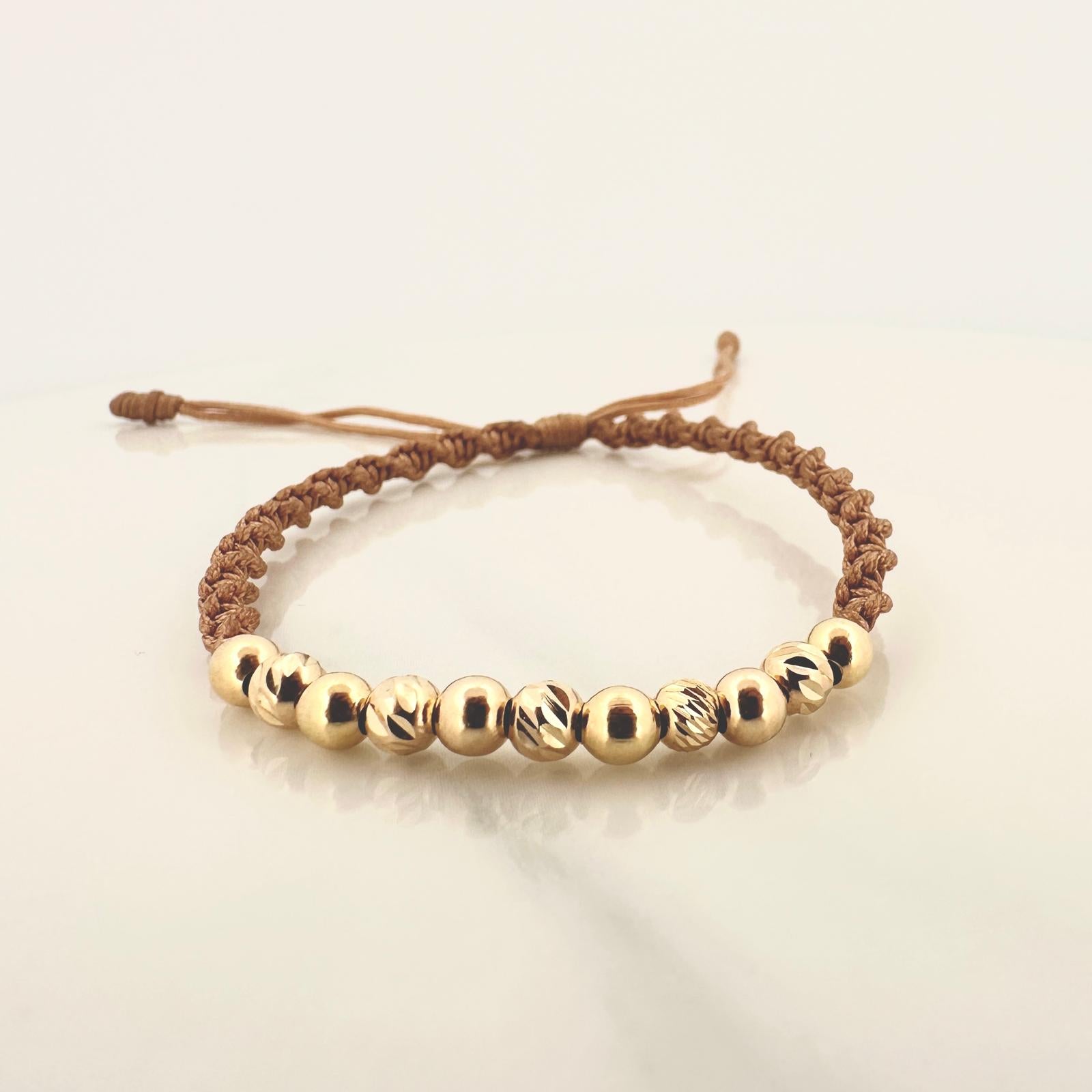Beige Bracelet 1.2gr / 4mm 11 Polished Beads Diamond Cut 18K Gold Yellow!