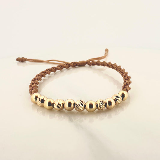 Pulsera Beige 1.2gr / 4mm 11 Und Bolas Lisas Diamantada Oro Amarillo 18K !