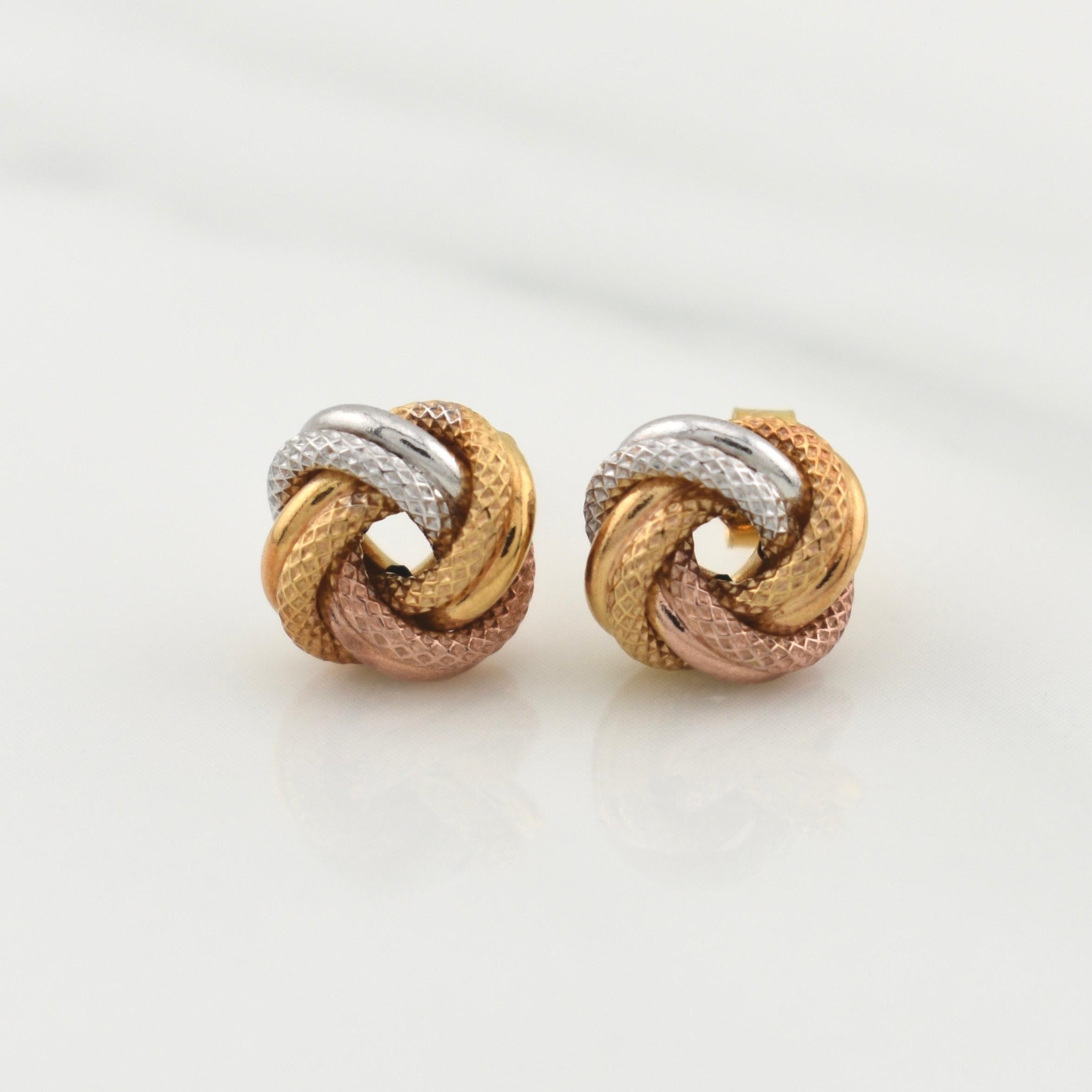 Helix Stud Earrings Semi Diamond Cut 0.8gr / 8.6mm Three Golds +4 18K *