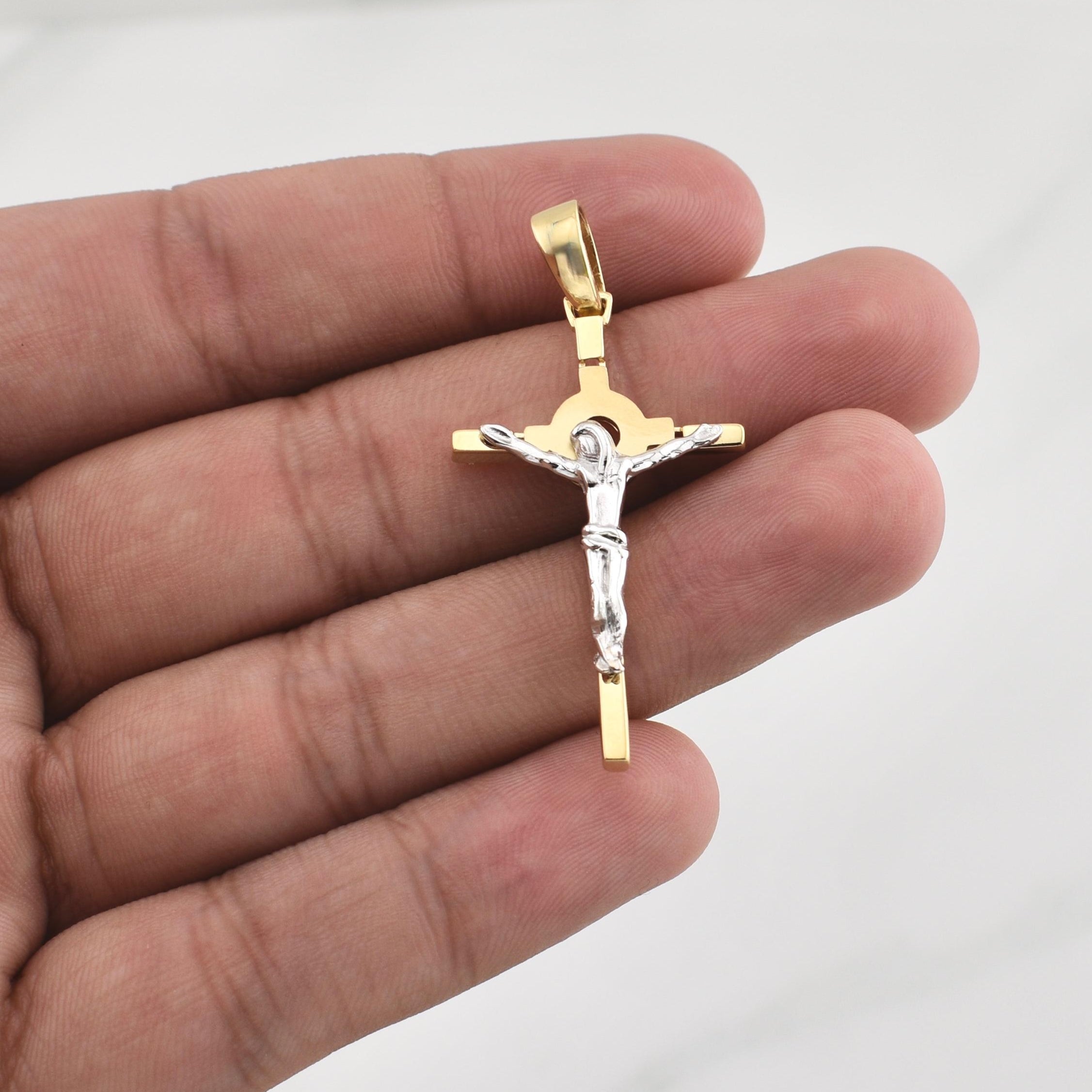 Dije Cruz Cristo 5.85gr / 2 in / Dos Oros Amarillo Blanco +4 18K
