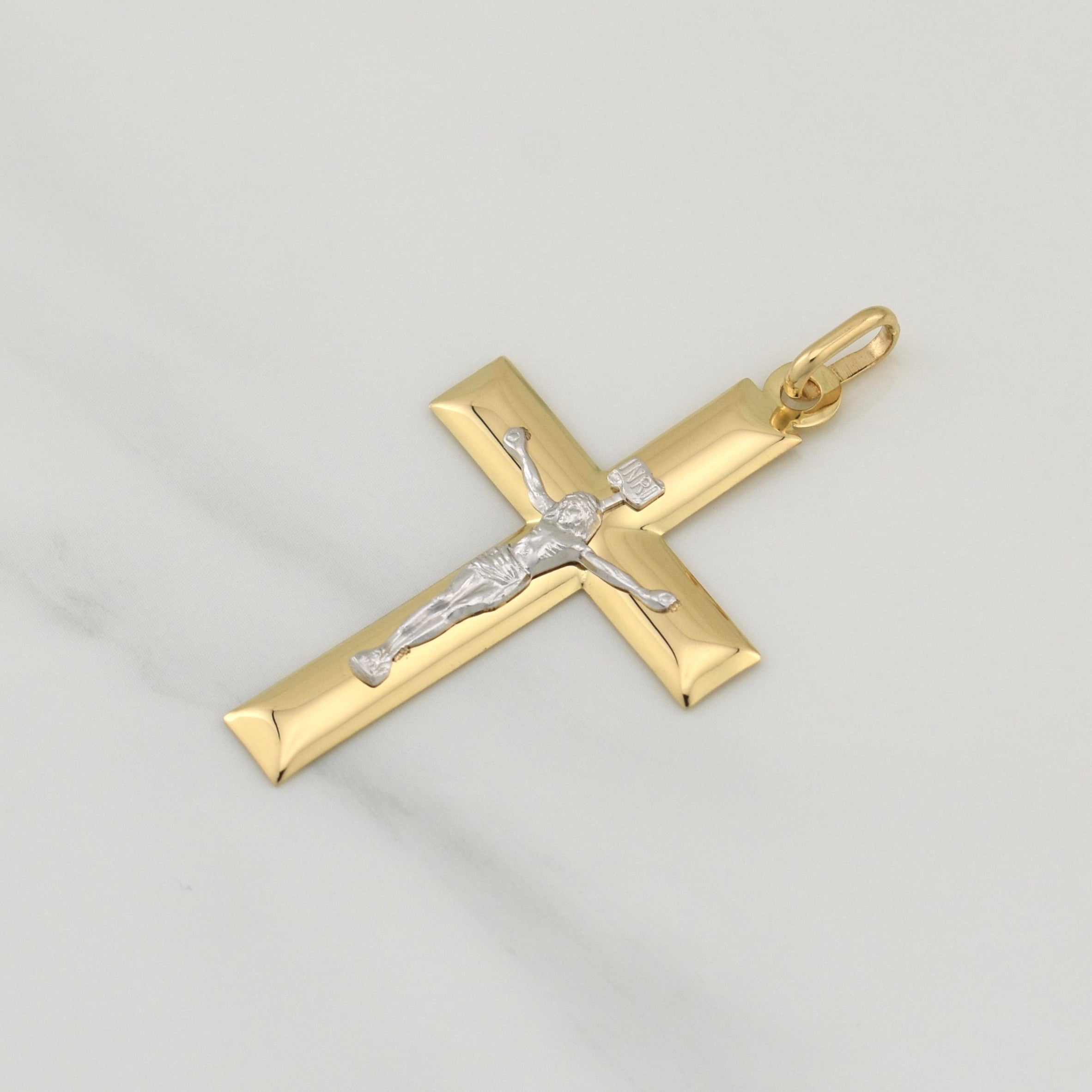 Dije Cruz Cristo 2.95gr / 2 in / Dos Oros Amarillo Blanco +4 18K ©