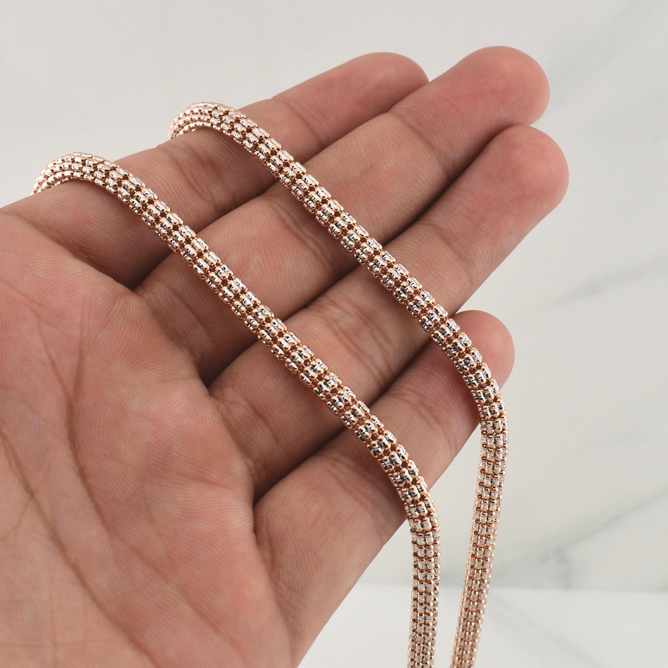 Cadena Ice 35.15gr / 26 1/4 in / 4.6mm Dos Oros Blanco Rosa +0 14K Italy !